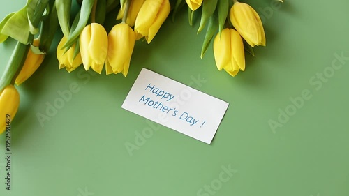 yellow tulip bouquet on green spring background