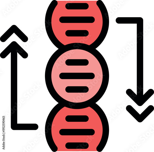 Dna double helix with increasing and decreasing levels indicated by up and down arrows, symbolizing genetic modification