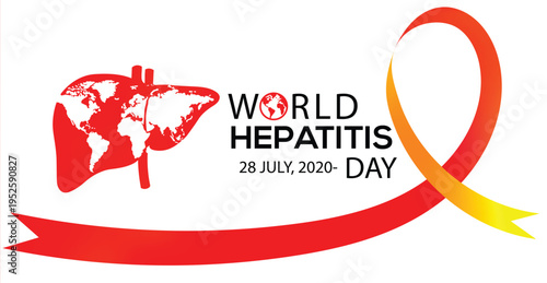 World Hepatitis Day Awareness Banner with Stylized Liver and Ribbon  ribbon, health, medical, disease, prevention, campaign, global