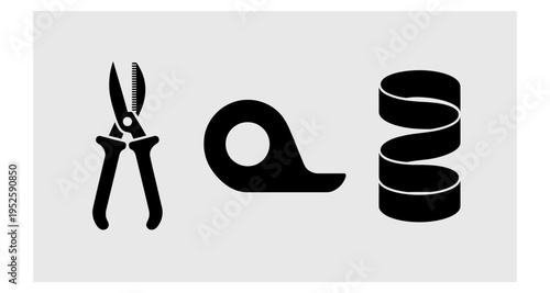 Gardening Tools and Ribbon Icons: Secateurs Measuring Tape and Coil