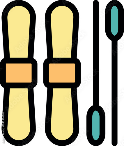 Skiing gear displayed, featuring skis and poles, evoking winter sports and snowy adventures