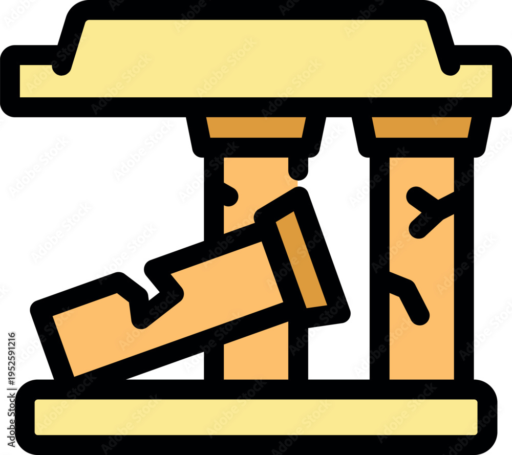 Obraz premium Earthquake consequences illustrated by destroyed building with broken pillar and fallen column, symbolizing war destruction and fragility