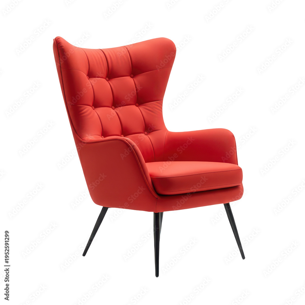 Obraz premium Red Tufted Wingback Armchair with Black Legs furniture