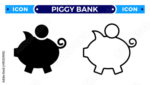 Piggy Bank with Coin for Financial Savings Investment and Money Management Vector Icon Set