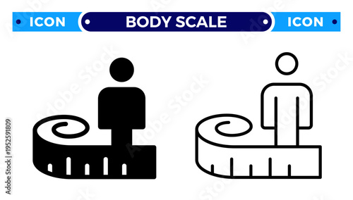 User Body Measurement and Fitness Scale with Measuring Tape Vector Icon Set