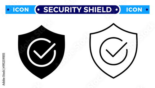 Verified Security Shield and Protected Data Protection with Checkmark Vector Icon Set