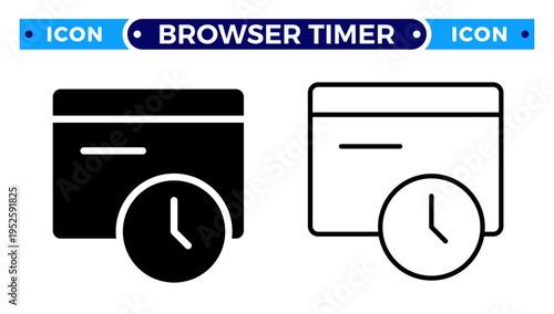 Scheduled Website Update and Browser Task History with Clock Timer Vector Icon Set