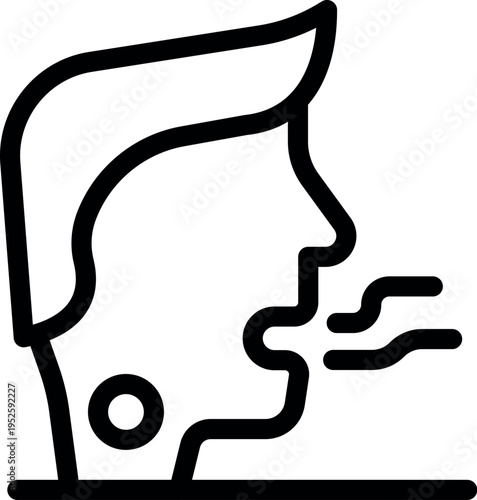Simple black and white line drawing of a man coughing, possibly due to a sore throat or other illness