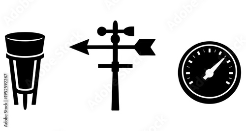 Weather Instruments Collection: Rain Gauge Wind Vane Barometer Icons
