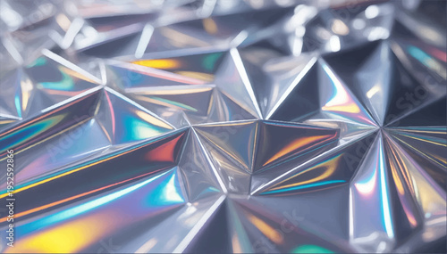 A vector illustration of crumpled aluminum foil with clear geometric folds that shimmer with all the colors of the light spectrum.