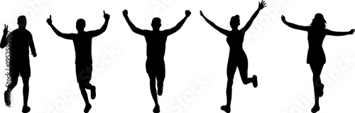 Silhouette of people running and rejoicing, vector