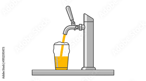 A refreshing draft beer being poured into a clear glass from a tap. The image showcases the process of serving a cold beverage