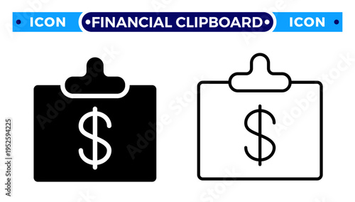 Financial Clipboard and Payment Report Statement with Dollar Sign Vector Icon Set