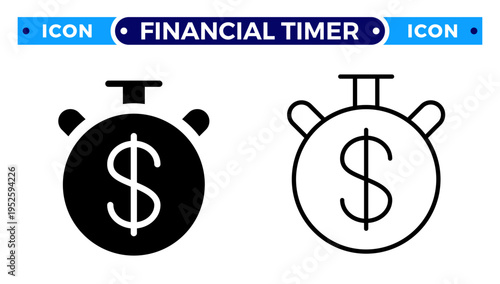 Financial Deadline Timer and Limited Time Money Offer with Dollar Stopwatch Vector Icon Set
