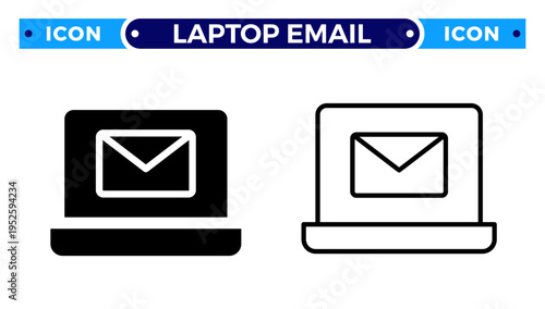 Laptop Email Marketing and Digital Business Communication Message Vector Icon Set