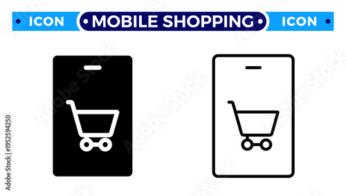 Mobile Shopping Application and Online E-commerce Store on Smartphone Vector Icon Set