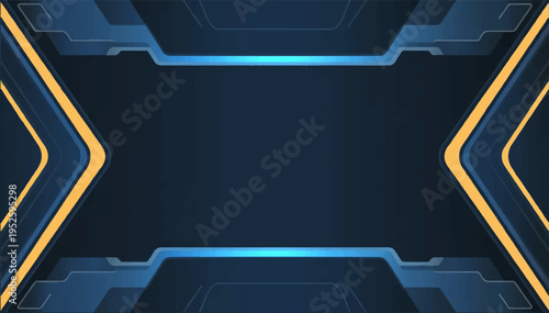 Abstract futuristic dark blue background with a blue and yellow light line in space. Interface for a computer game or application. Vector illustration.