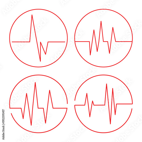 Heart rate pulse graph and heartbeat icon set. Vector EPS for health and medical design.