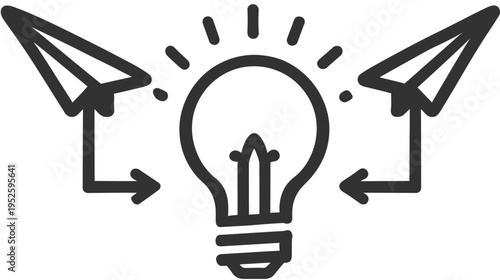 Innovative Idea Concept Icon: Lightbulb and Paper Airplanes Representing Creativity, Communication & Solutions