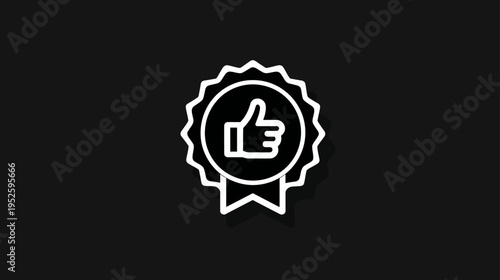 White Thumbs Up Badge Line Icon. Premium Quality Approval, Guarantee, Trust and Satisfaction Vector Symbol.
