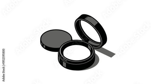 Open black cosmetic jar with separate lid, simple flat icon design. Empty container illustration for beauty product or skincare packaging.