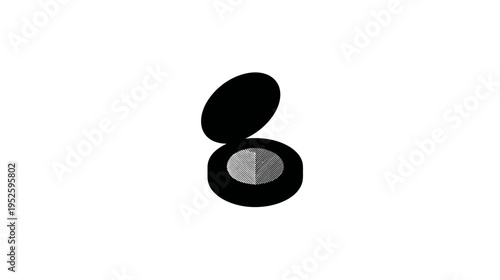 Stylized open cosmetic compact icon. Minimalist black and white design for eyeshadow or blush. Beauty and makeup symbol.