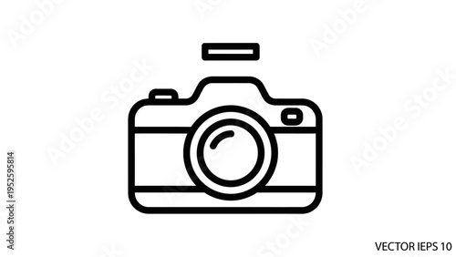 Digital camera outline icon isolated on white background. Photography equipment vector symbol for app, web, and graphic design.