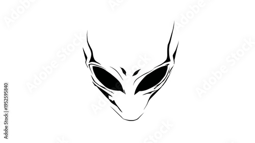Stylized alien head illustration, black and white vector art of an extraterrestrial being, sci-fi concept, cosmic mystery creature silhouette