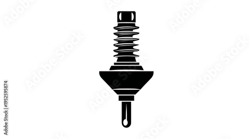 Black silhouette of a ceramic electrical insulator component. High voltage power line element isolated on a white background.