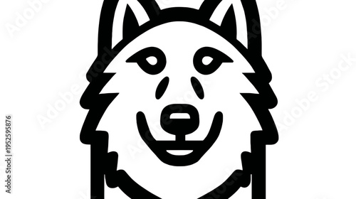 Minimalist black line art illustration of a dog head icon, stylized husky or wolf-like pet animal portrait vector graphic
