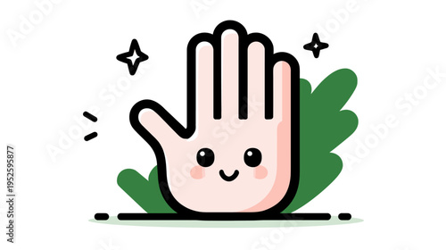 Playful cartoon hand with happy face vector illustration, ideal for greeting, stop gesture, or protection concept.