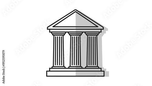 Classical Building Icon with Columns and Pediment. Line Art Vector Illustration of a Generic Financial or Government Institution.