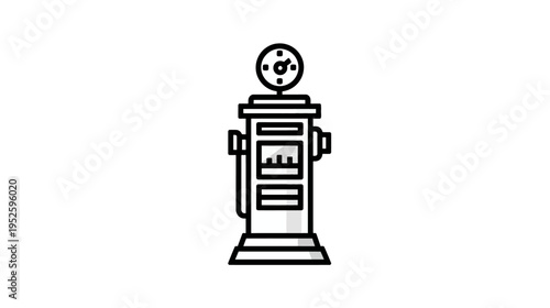 Vintage gasoline pump line art icon. Classic fuel dispenser symbol for energy, petroleum, and automotive concepts.