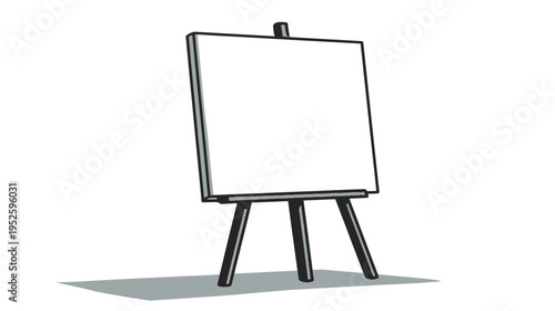Blank white canvas on a black art easel, isolated on a white background with shadow. Empty creative space for artwork, presentation, or message.