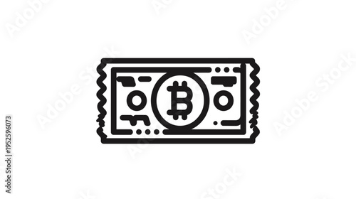 Digital currency banknote icon. Flat line art vector illustration of a generic cryptocurrency bill symbol for financial technology.