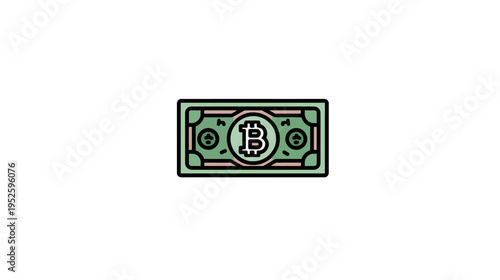 Digital currency banknote illustration in flat style, representing virtual money, blockchain technology, and financial transactions
