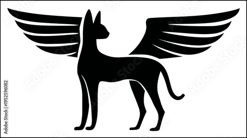 Mystical Winged Canine or Feline Silhouette Vector Icon. Mythological Fantasy Animal Design Element for Design