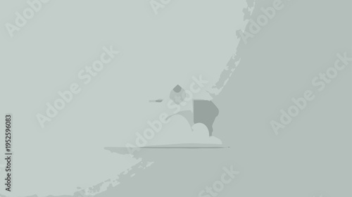 Minimalist graphic illustration of a person surfing on a large ocean wave, vector art, water sports activity concept