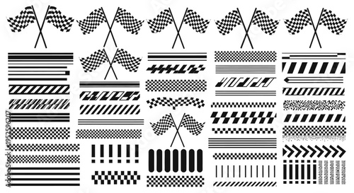 dynamic collection of racing flags and checkered borders perfect for motorsport branding and event graphics.