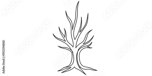Minimalist Dead Tree Branch Continuous One Line Drawing Vector Illustration