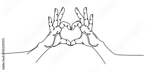 Hands Making Heart Shape Gesture Continuous One Line Drawing Vector