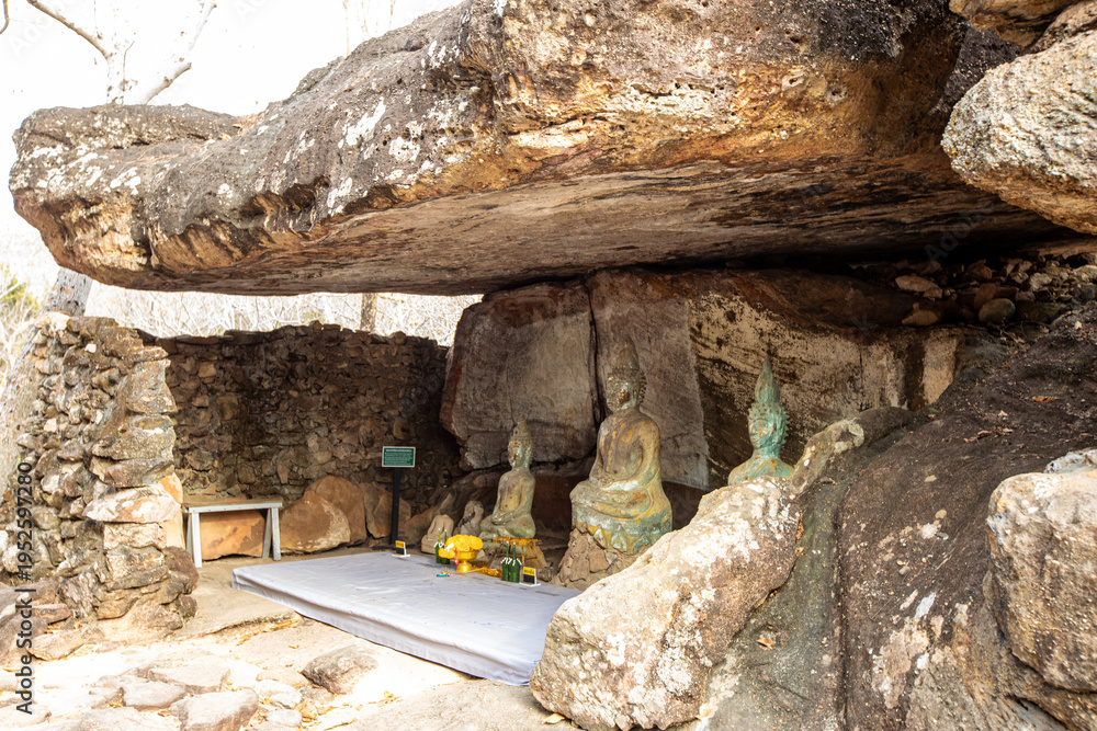 Fototapeta premium Phu Phra Bat Historical Park represents human civilization changes landscape.It has sandstone structures that have been eroded to form small large rock formations of various shapes,such as Ho Nang Usa
