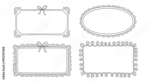 cute hand-drawn decorative frames and borders set in various shapes perfect for invitations cards or graphic design projects