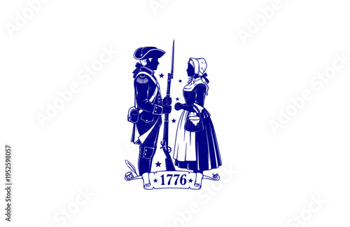 Colonial American 1776 Couple Silhouette, Revolutionary War History Vector Sticker, Founding Era Patriot Romance Illustration
