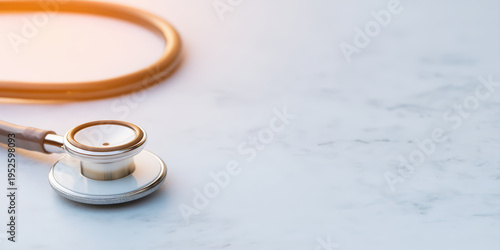 Stethoscope medical healthcare close up diaphragm instrument examination doctor clinic hospital tool equipment sound tubing metal white background isolated object professional health care