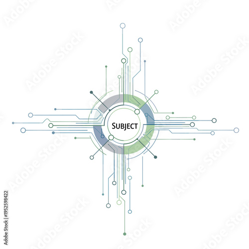 Abstract digital network connecting central subject with radiating lines and nodes.