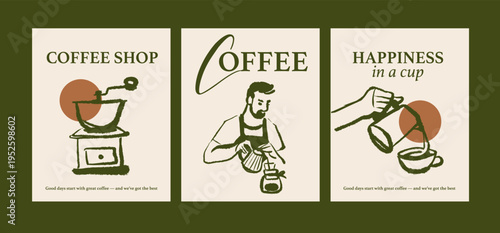 Hand drawn vintage coffee banner set. Cafe menu, poster and packaging design. Crayon doodle sketch vector illustration.