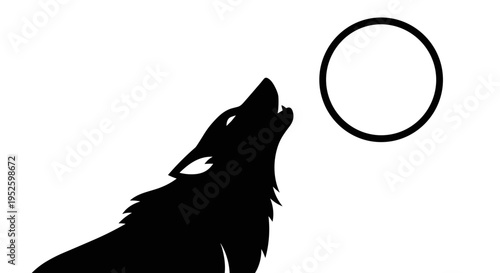 Black silhouette of wolf howling.