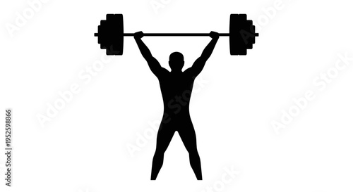 Man Lifting Heavy Barbell Overhead.