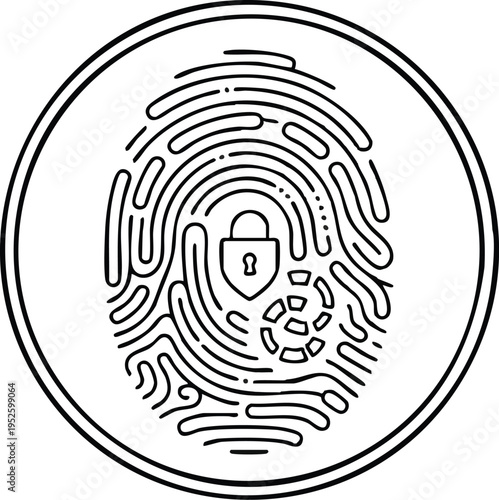 Fingerprint security lock icon in a circle.